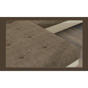 Canapé d’angle convertible AMANDA beige et crème en tissu grosse maille 