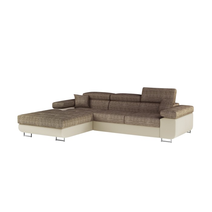 Canapé d’angle convertible AMANDA beige et crème en tissu grosse maille 