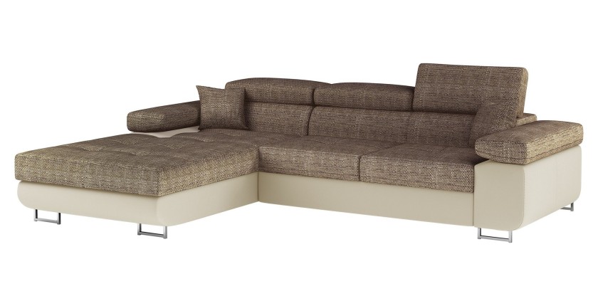 Canapé d’angle convertible AMANDA beige et crème en tissu grosse maille 