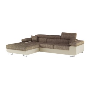 Canapé d’angle convertible AMANDA beige et crème en tissu grosse maille 