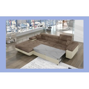 Canapé d’angle convertible AMANDA beige et crème en tissu grosse maille 