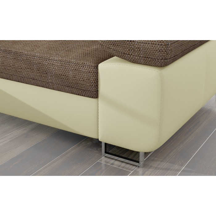 Canapé d’angle convertible AMANDA beige et crème en tissu grosse maille 