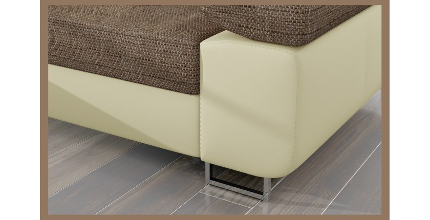 Canapé d’angle convertible AMANDA beige et crème en tissu grosse maille 