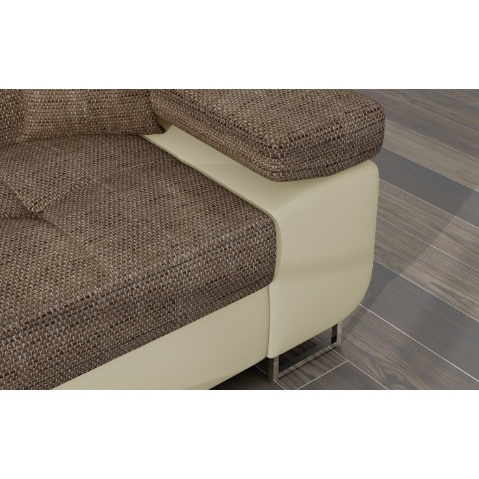 Canapé d’angle convertible AMANDA beige et crème en tissu grosse maille 