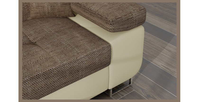Canapé d’angle convertible AMANDA beige et crème en tissu grosse maille 