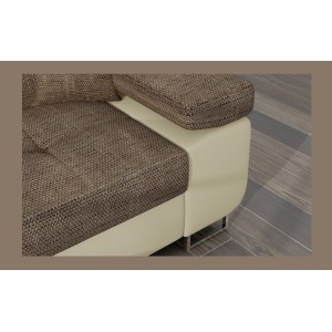 Canapé d’angle convertible AMANDA beige et crème en tissu grosse maille 