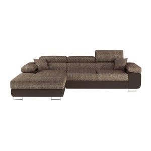 Canapé d’angle convertible AMANDA beige et chocolat en tissu grosse maille 