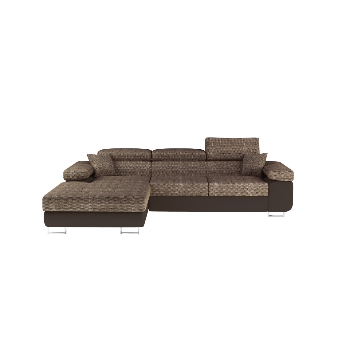 Canapé d’angle convertible AMANDA beige et chocolat en tissu grosse maille 