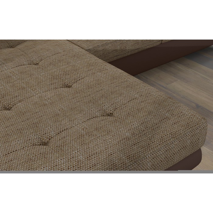 Canapé d’angle convertible AMANDA beige et chocolat en tissu grosse maille 