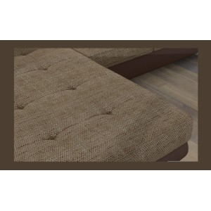 Canapé d’angle convertible AMANDA beige et chocolat en tissu grosse maille 