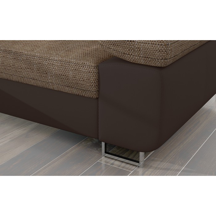 Canapé d’angle convertible AMANDA beige et chocolat en tissu grosse maille 