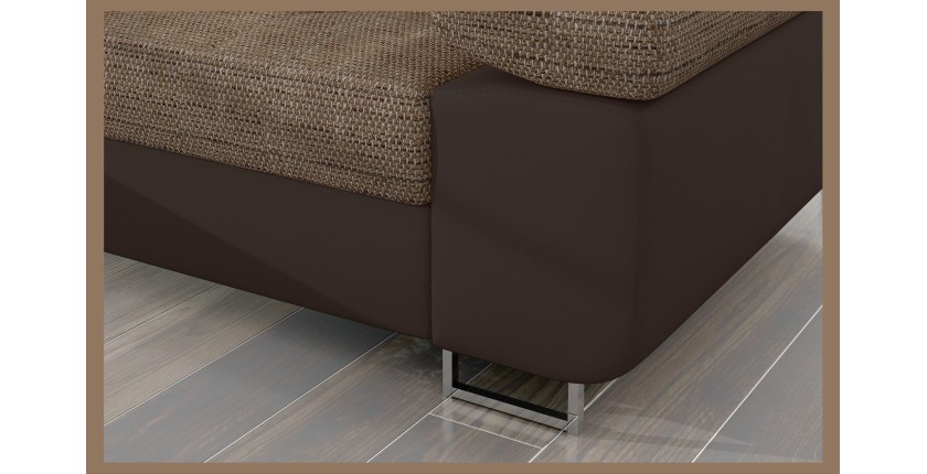 Canapé d’angle convertible AMANDA beige et chocolat en tissu grosse maille 