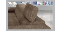 Canapé d’angle convertible AMANDA beige et chocolat en tissu grosse maille 