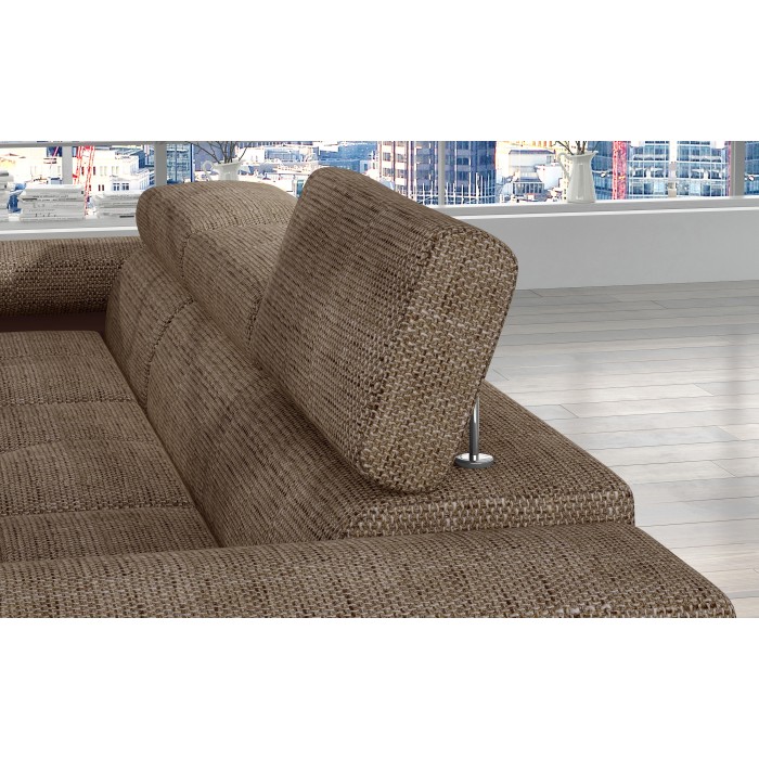 Canapé d’angle convertible AMANDA beige et chocolat en tissu grosse maille 