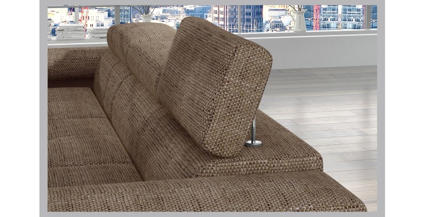Canapé d’angle convertible AMANDA beige et chocolat en tissu grosse maille 