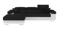 Canapé d’angle convertible AMANDA noir et blanc en tissu chiné 