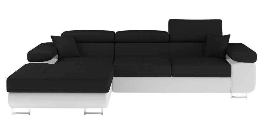 Canapé d’angle convertible AMANDA noir et blanc en tissu chiné 