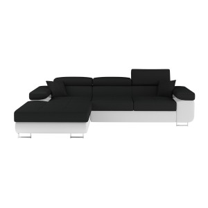 Canapé d’angle convertible AMANDA noir et blanc en tissu chiné 