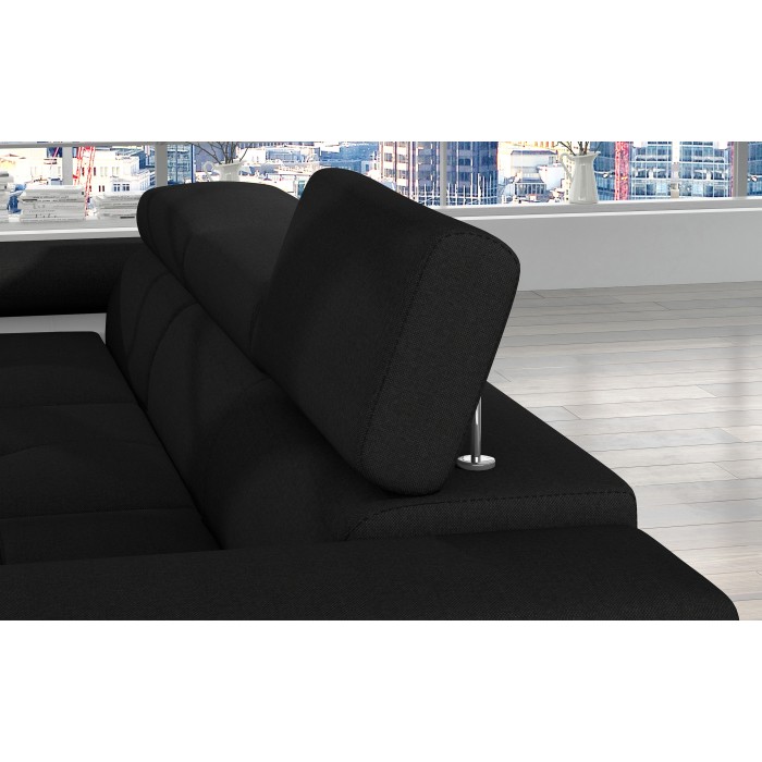 Canapé d’angle convertible AMANDA noir et blanc en tissu chiné 