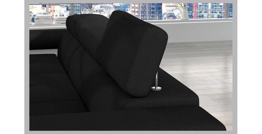 Canapé d’angle convertible AMANDA noir et blanc en tissu chiné 
