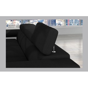 Canapé d’angle convertible AMANDA noir et blanc en tissu chiné 