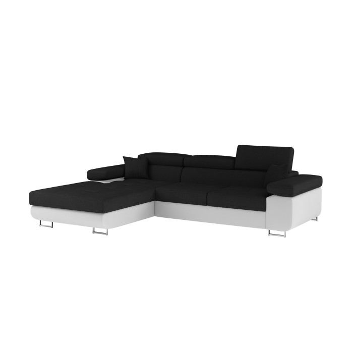 Canapé d’angle convertible AMANDA noir et blanc en tissu chiné 