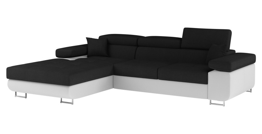 Canapé d’angle convertible AMANDA noir et blanc en tissu chiné 