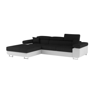 Canapé d’angle convertible AMANDA noir et blanc en tissu chiné 