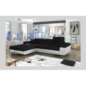 Canapé d’angle convertible AMANDA noir et blanc en tissu chiné 