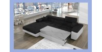 Canapé d’angle convertible AMANDA noir et blanc en tissu chiné 