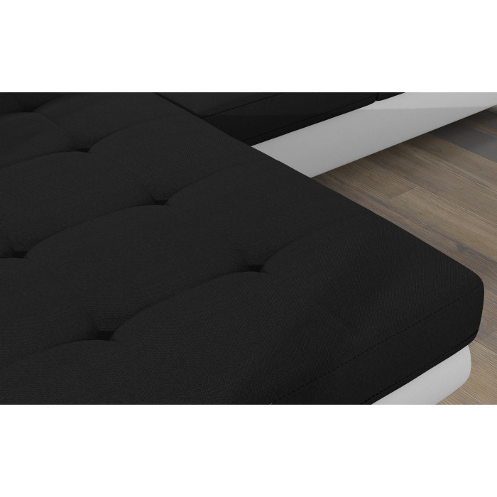 Canapé d’angle convertible AMANDA noir et blanc en tissu chiné 