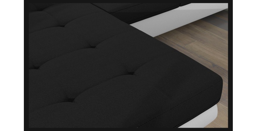 Canapé d’angle convertible AMANDA noir et blanc en tissu chiné 