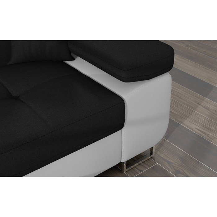 Canapé d’angle convertible AMANDA noir et blanc en tissu chiné 