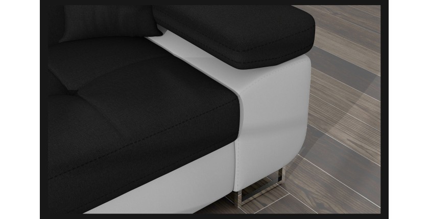 Canapé d’angle convertible AMANDA noir et blanc en tissu chiné 