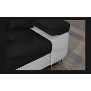 Canapé d’angle convertible AMANDA noir et blanc en tissu chiné 