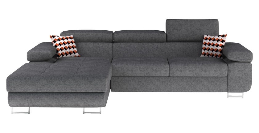Canapé d’angle convertible AMANDA gris en tissu jacquard 