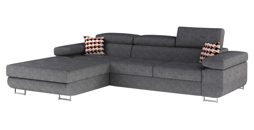 Canapé d’angle convertible AMANDA gris en tissu jacquard 