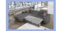 Canapé d’angle convertible AMANDA gris en tissu jacquard 