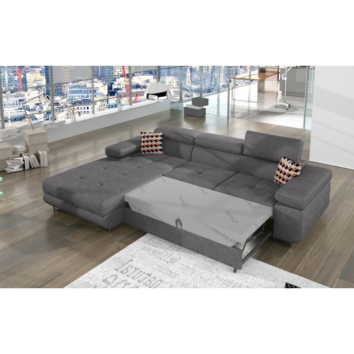 Canapé d’angle convertible AMANDA gris en tissu jacquard 