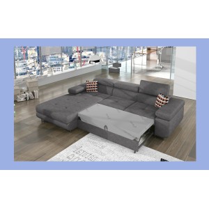 Canapé d’angle convertible AMANDA gris en tissu jacquard 