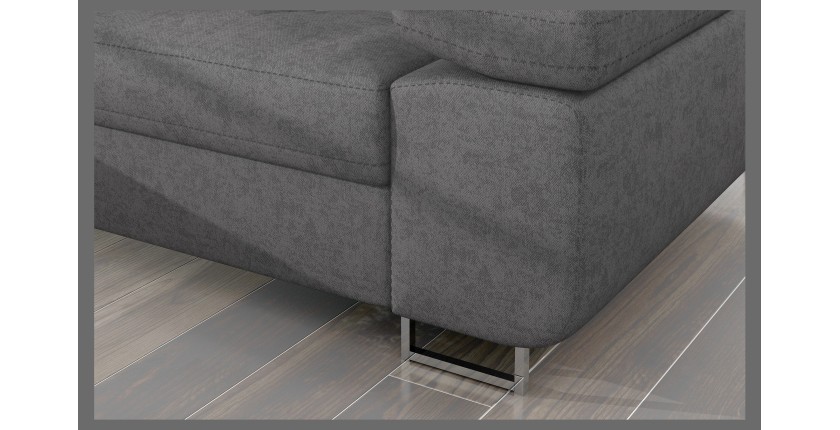 Canapé d’angle convertible AMANDA gris en tissu jacquard 