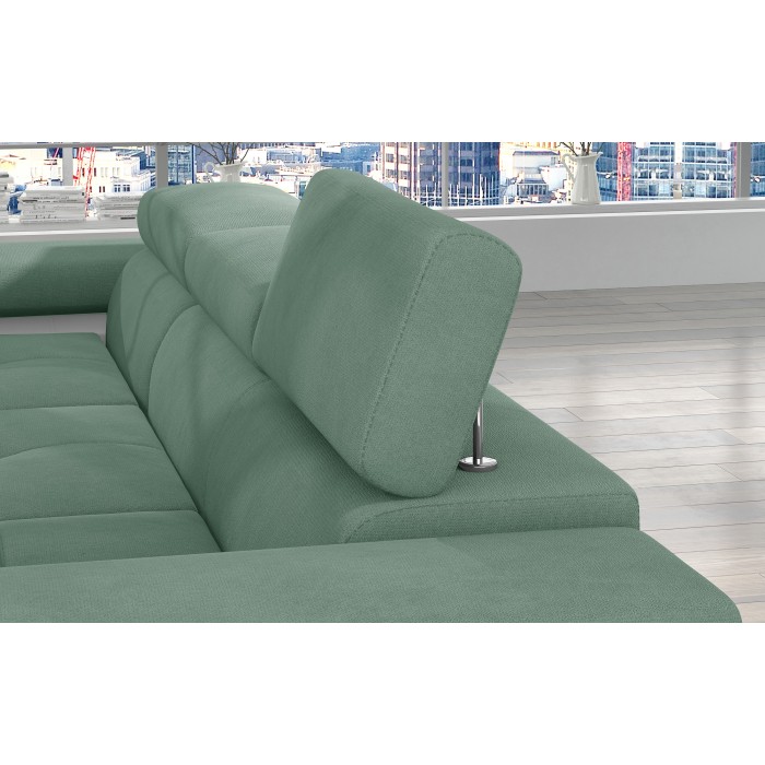 Canapé d’angle convertible AMANDA vert en chenille fine avec coffre 
