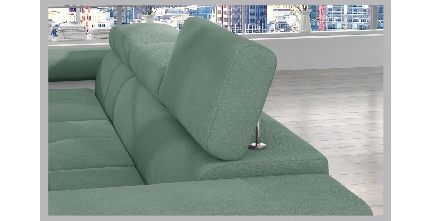 Canapé d’angle convertible AMANDA vert en chenille fine avec coffre 