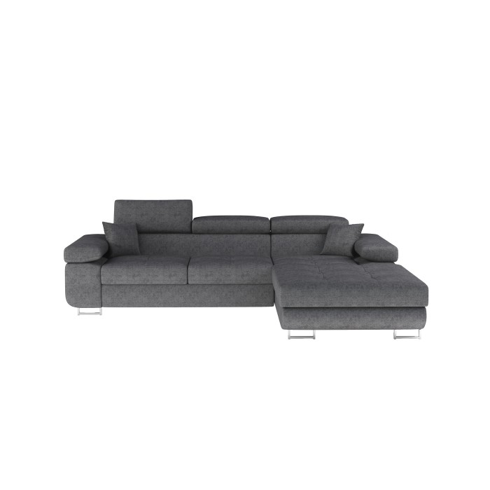 Canapé d’angle convertible AMANDA gris chiné en tissu jacquard avec coffre 