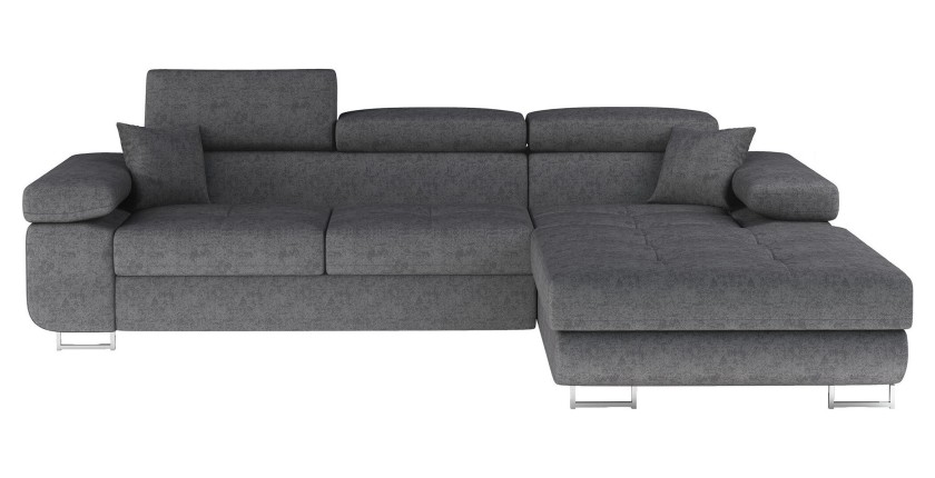 Canapé d’angle convertible AMANDA gris chiné en tissu jacquard avec coffre 