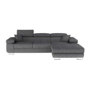Canapé d’angle convertible AMANDA gris chiné en tissu jacquard avec coffre 