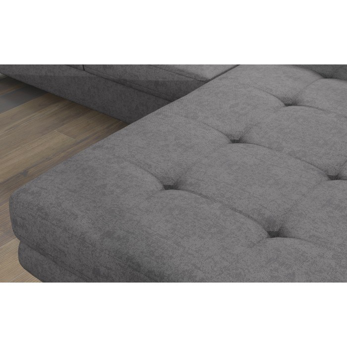 Canapé d’angle convertible AMANDA gris chiné en tissu jacquard avec coffre 