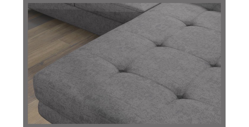 Canapé d’angle convertible AMANDA gris chiné en tissu jacquard avec coffre 