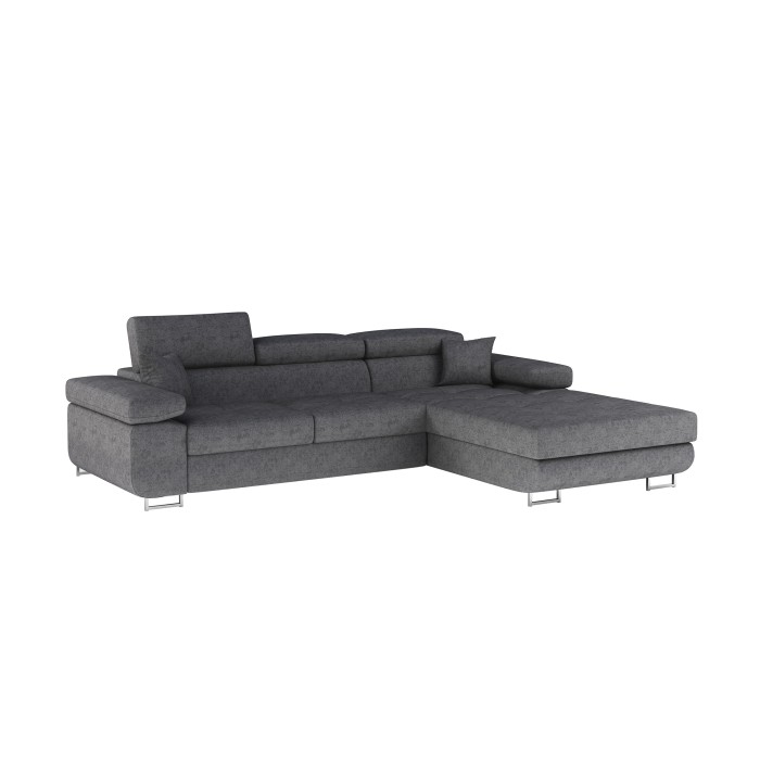 Canapé d’angle convertible AMANDA gris chiné en tissu jacquard avec coffre 