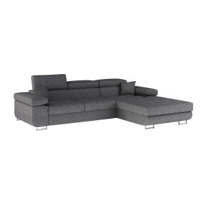 Canapé d’angle convertible AMANDA gris chiné en tissu jacquard avec coffre 
